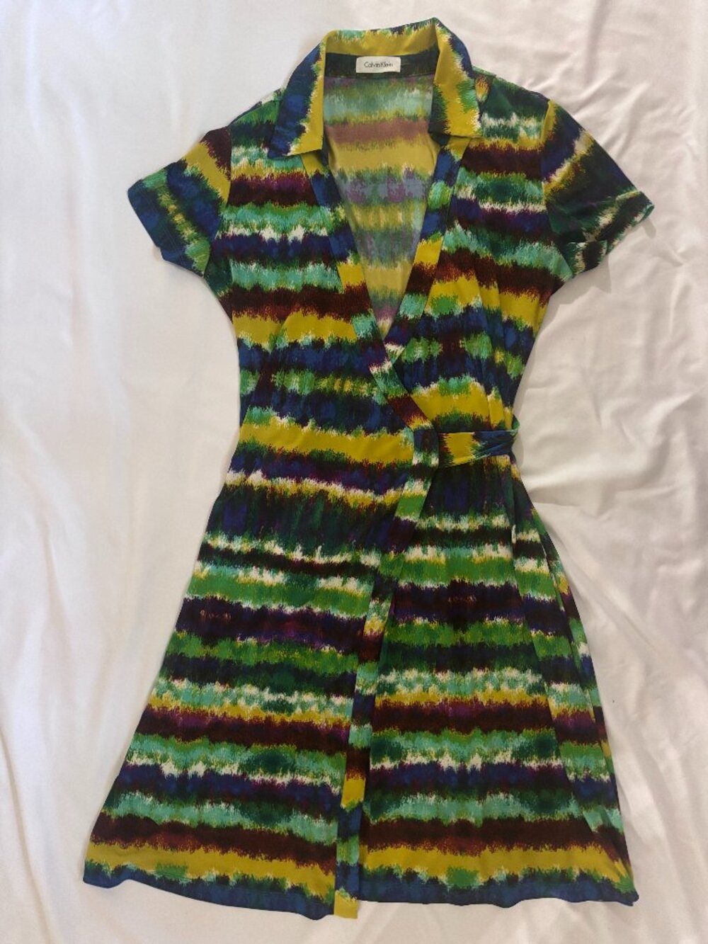 Calvin Klein Multicolor Abstract Watercolor Wrap Dress Size M